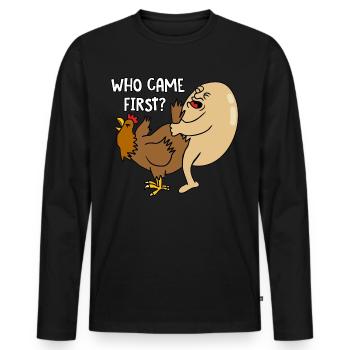 Who came first - Männer Premium Bio Langarmshirt - Schwarz - Vorne - Nico (187cm)