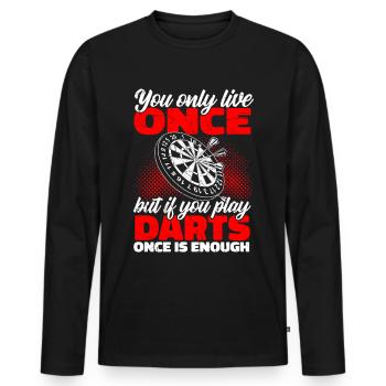 Fléchettes Vous ne vivez qu’une fois Jouer aux fléchettes - T-shirt manches longues Premium bio Homme - noir - Devant - Nico (187cm)