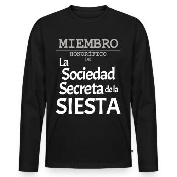 MEMBRE HONORAIRE de la Société Secrète de la Sieste - T-shirt manches longues Premium bio Homme - noir - Devant - Nico (187cm)