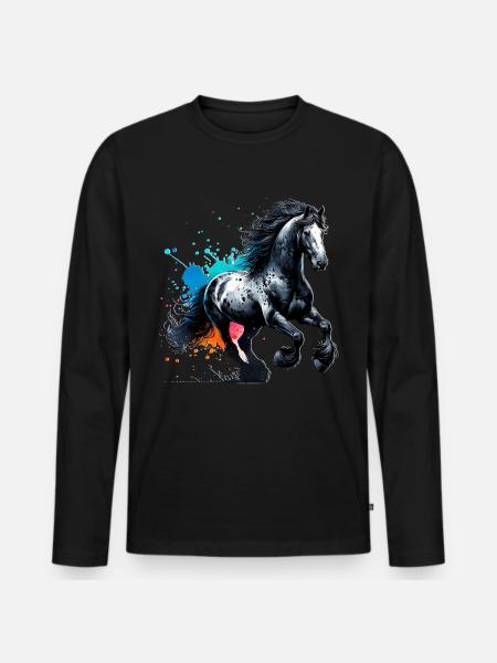 Cheval Frison Cadeau Cheval - T-shirt manches longues Premium bio Homme - noir