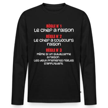 Les regles du chef - T-shirt manches longues Premium bio Homme - noir - Devant - Nico (187cm)