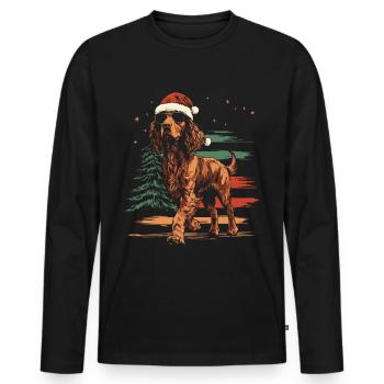 Irish Setter with Santa Hat and Sunglasses - Men's Premium Organic Long Sleeve Shirt - black - Front - Nico (187cm)