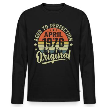 Anniversaire Avril 1976 - Idée Cadeau Avril 1976 - T-shirt manches longues Premium bio Homme - noir - Devant - Nico (187cm)