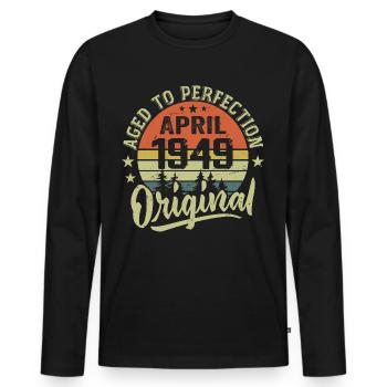 April 1949 Birthday - April 1949 Gift Idea - Men's Premium Organic Long Sleeve Shirt - black - Front - Nico (187cm)
