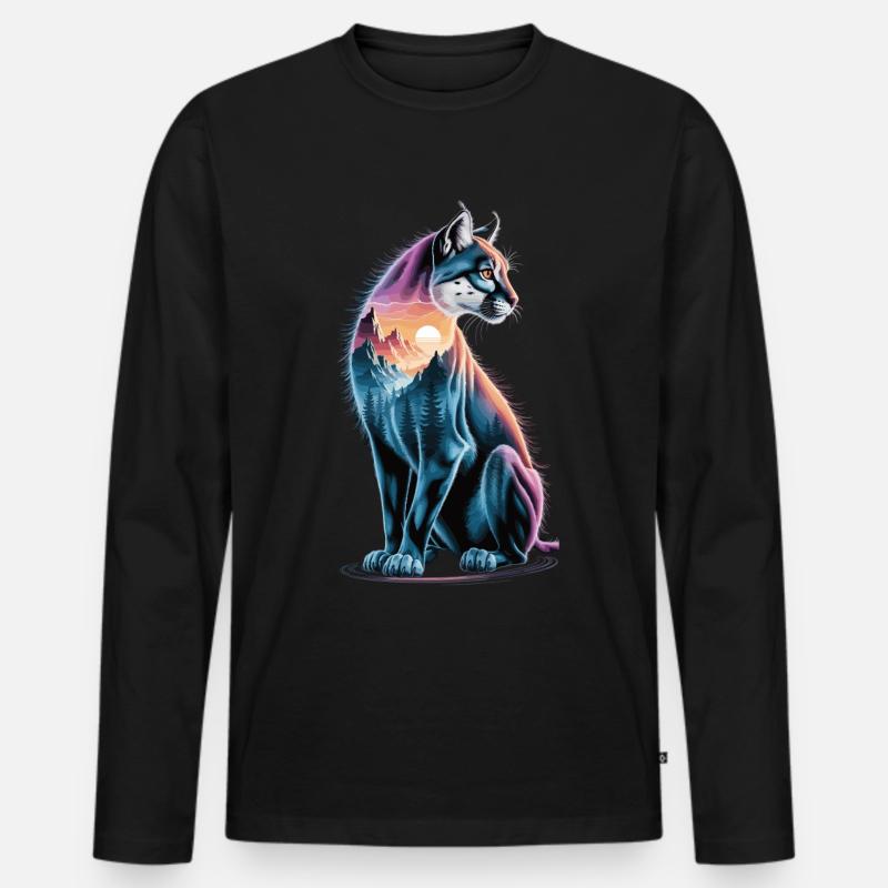 Bergpuma mit Landschaft - Männer Premium Bio Langarmshirt - Schwarz