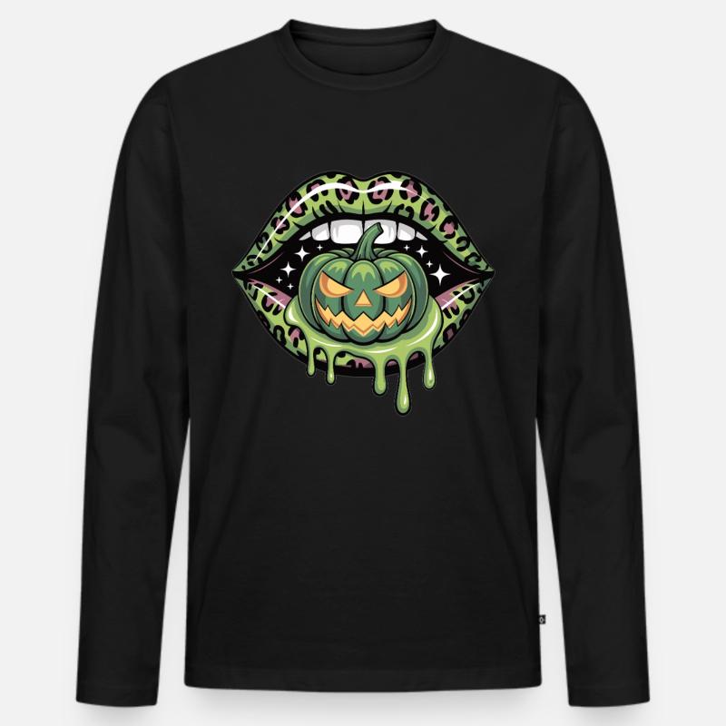 Leopard Lips Halloween - Männer Premium Bio Langarmshirt - Schwarz