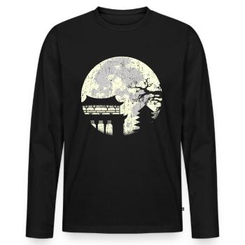 Japanese temples with moon - Men's Premium Organic Long Sleeve Shirt - black - Front - Nico (187cm)