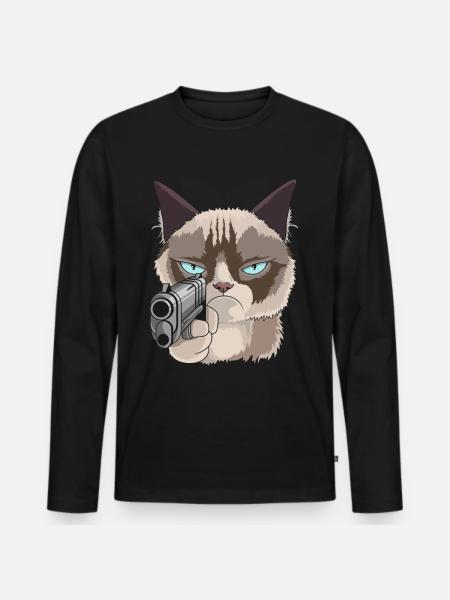 Cat with pistol - Men's Premium Organic Long Sleeve Shirt - black