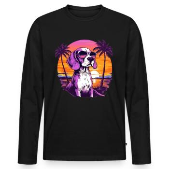 Beagle with sunglasses on the beach retro - Men's Premium Organic Long Sleeve Shirt - black - Front - Nico (187cm)