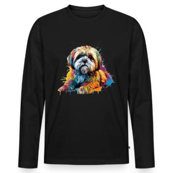 Bunter Lhasa-Apso-Hund - Männer Premium Bio Langarmshirt - Schwarz - Vorne - Nico (187cm)