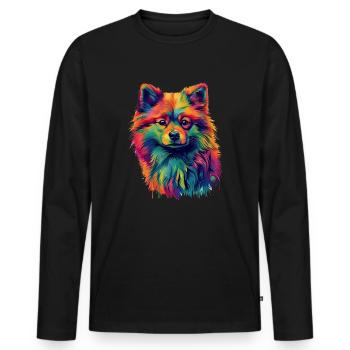 Chien de Poméranie coloré - T-shirt manches longues Premium bio Homme - noir - Devant - Nico (187cm)
