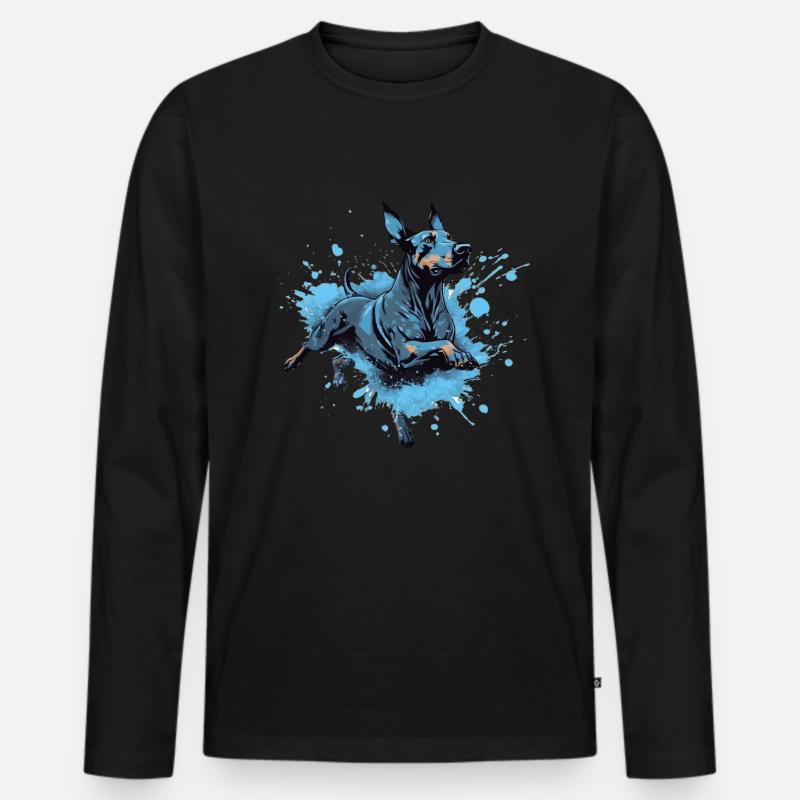 Dobermann Dock-Tauchen ins Wasser - Männer Premium Bio Langarmshirt - Schwarz