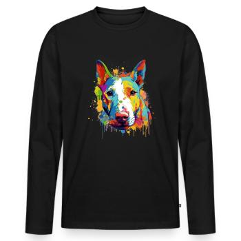 Buntes Bullterrier-Kunstdesign - Männer Premium Bio Langarmshirt - Schwarz - Vorne - Nico (187cm)
