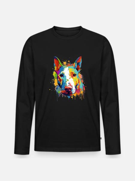 Buntes Bullterrier-Kunstdesign - Männer Premium Bio Langarmshirt - Schwarz