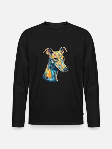 Buntes Whippet-Kunstdesign - Männer Premium Bio Langarmshirt - Schwarz