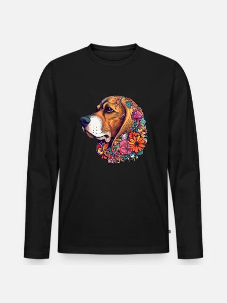 Buntes Beagle-Kunstdesign - Männer Premium Bio Langarmshirt - Schwarz