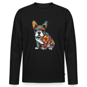 Design d’art coloré de bouledogue français - T-shirt manches longues Premium bio Homme - noir - Devant - Nico (187cm)