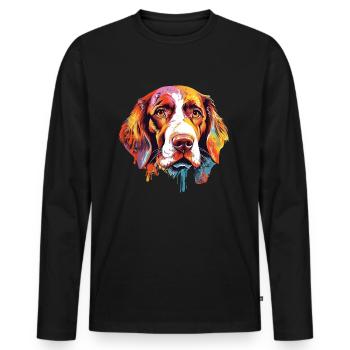 Design d’art coloré pour chiens bretons - T-shirt manches longues Premium bio Homme - noir - Devant - Nico (187cm)