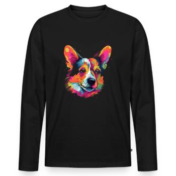 Design d’art coloré Corgi - T-shirt manches longues Premium bio Homme - noir - Devant - Nico (187cm)