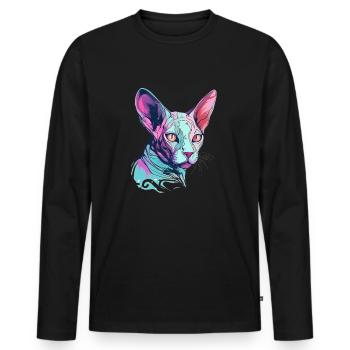 Chat Sphynx coloré - T-shirt manches longues Premium bio Homme - noir - Devant - Nico (187cm)
