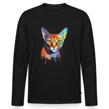 Chat abyssin coloré - T-shirt manches longues Premium bio Homme - noir - Devant - Nico (187cm)