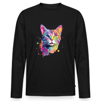 Chat américain coloré à poil court - T-shirt manches longues Premium bio Homme - noir - Devant - Nico (187cm)