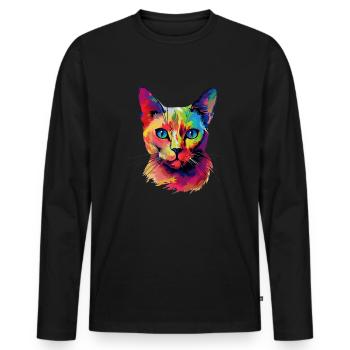 Chat birman coloré - T-shirt manches longues Premium bio Homme - noir - Devant - Nico (187cm)