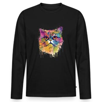 Chat exotique-court coloré - T-shirt manches longues Premium bio Homme - noir - Devant - Nico (187cm)