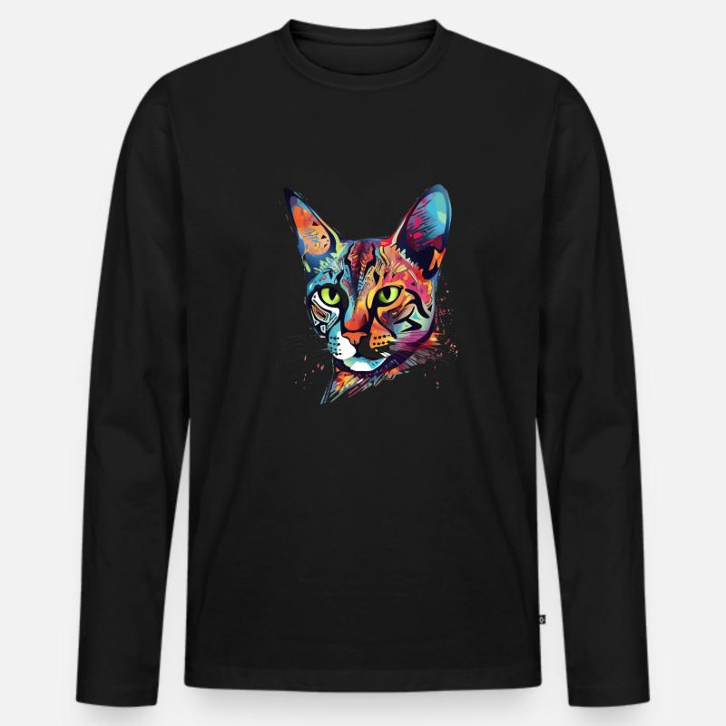 Bunte Bengalkatze - Männer Premium Bio Langarmshirt - Schwarz