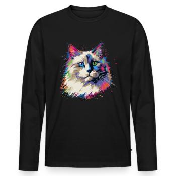 Bunte Ragdoll Katze - Männer Premium Bio Langarmshirt - Schwarz - Vorne - Nico (187cm)