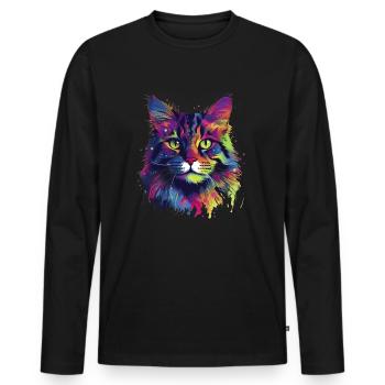 Bunte Maine-Coon-Katze - Männer Premium Bio Langarmshirt - Schwarz - Vorne - Nico (187cm)