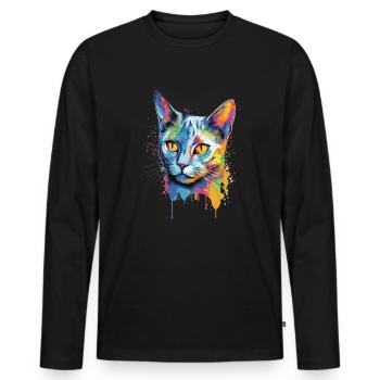 Colorful Russian-blue cat - Men's Premium Organic Long Sleeve Shirt - black - Front - Nico (187cm)