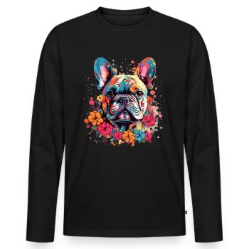 Bouledogue français coloré - T-shirt manches longues Premium bio Homme - noir - Devant - Nico (187cm)