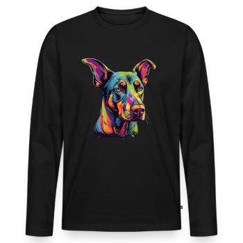 Bunter Dobermann - Männer Premium Bio Langarmshirt - Schwarz - Vorne - Nico (187cm)
