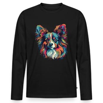 Chien Papillon coloré - T-shirt manches longues Premium bio Homme - noir - Devant - Nico (187cm)