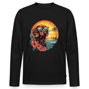 Bunter Dackel mit Sonnenbrille am Strand - Männer Premium Bio Langarmshirt - Schwarz - Vorne - Nico (187cm)