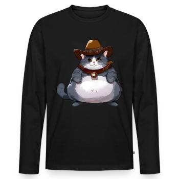 Gros chat cowboy - T-shirt manches longues Premium bio Homme - noir - Devant - Nico (187cm)