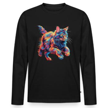 Bunte Maine Coon Katze Neon - Männer Premium Bio Langarmshirt - Schwarz - Vorne - Nico (187cm)