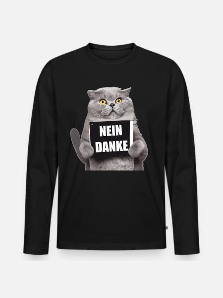 Nein Danke Katze - Männer Premium Bio Langarmshirt - Schwarz