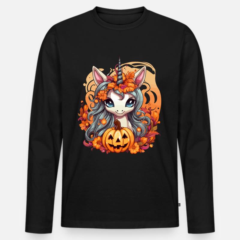 Einhorn Halloween - Männer Premium Bio Langarmshirt - Schwarz