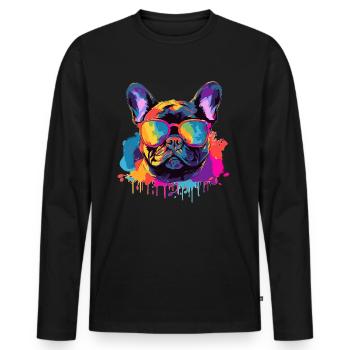 Lunettes de soleil bouledogue français colorées - T-shirt manches longues Premium bio Homme - noir - Devant - Nico (187cm)