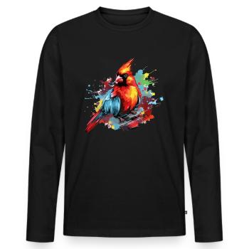 Colorful red cardinal paint splashes - Men's Premium Organic Long Sleeve Shirt - black - Front - Nico (187cm)