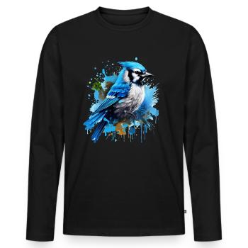 Colorful blue jay, splashes of paint, splashes of paint - Men's Premium Organic Long Sleeve Shirt - black - Front - Nico (187cm)
