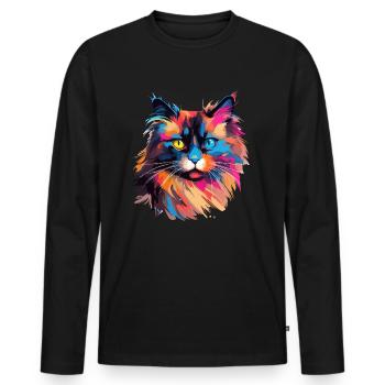 Éclaboussures colorées de peinture de chat birman - T-shirt manches longues Premium bio Homme - noir - Devant - Nico (187cm)
