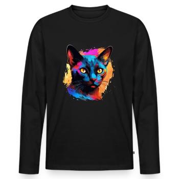 Bunte Burma Katze Farbkleckse Farbspritzer - Männer Premium Bio Langarmshirt - Schwarz - Vorne - Nico (187cm)