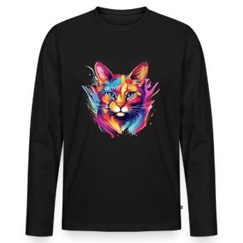 Colorful Chausie cat paint blobs paint splashes - Men's Premium Organic Long Sleeve Shirt - black - Front - Nico (187cm)