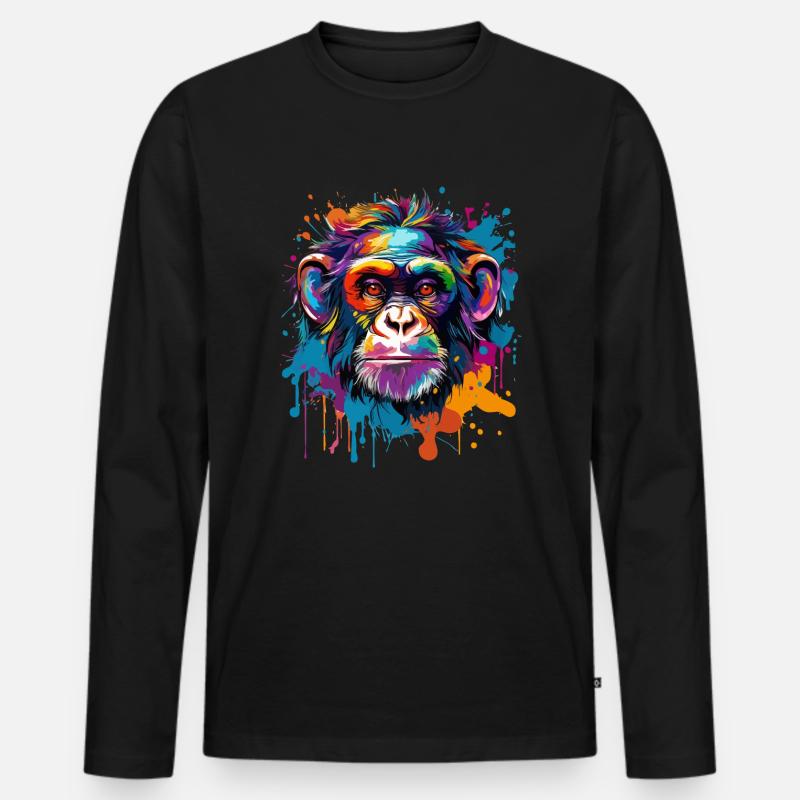 Bunter Schimpanse Farbkleckse Farbspritzer - Männer Premium Bio Langarmshirt - Schwarz