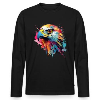 Bunter Falke Farbkleckse Farbspritzer - Männer Premium Bio Langarmshirt - Schwarz - Vorne - Nico (187cm)