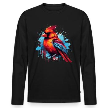 Colorful red cardinal paint splashes - Men's Premium Organic Long Sleeve Shirt - black - Front - Nico (187cm)