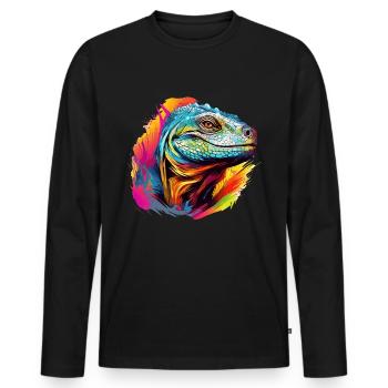 Bunter Komodowaran Farbkleckse Farbspritzer - Männer Premium Bio Langarmshirt - Schwarz - Vorne - Nico (187cm)